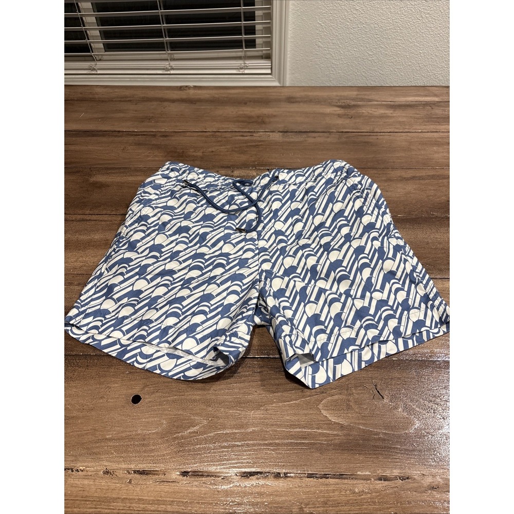 Ted Baker Men's Swim Trunks in Blue & White‎ Geometric Print Size 2 /28